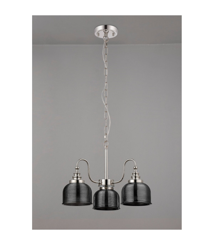 DeRuyter 47cm Semi Flush/Pendant 3 Light E27 Polished Nickel/Smoke Glass-8