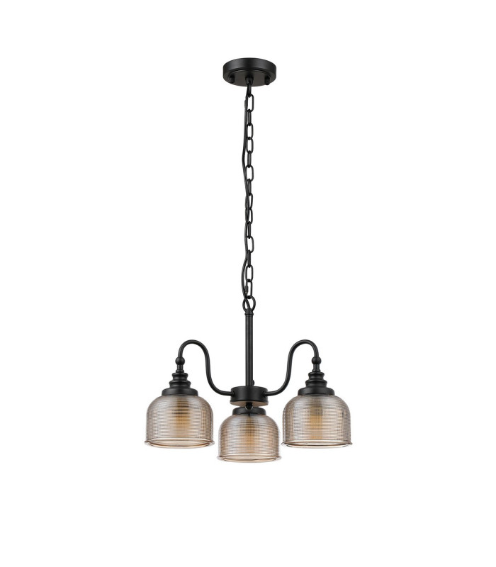 DeRuyter 47cm Semi Flush/Pendant 3 Light E27 Satin Black/Amber Glass-4