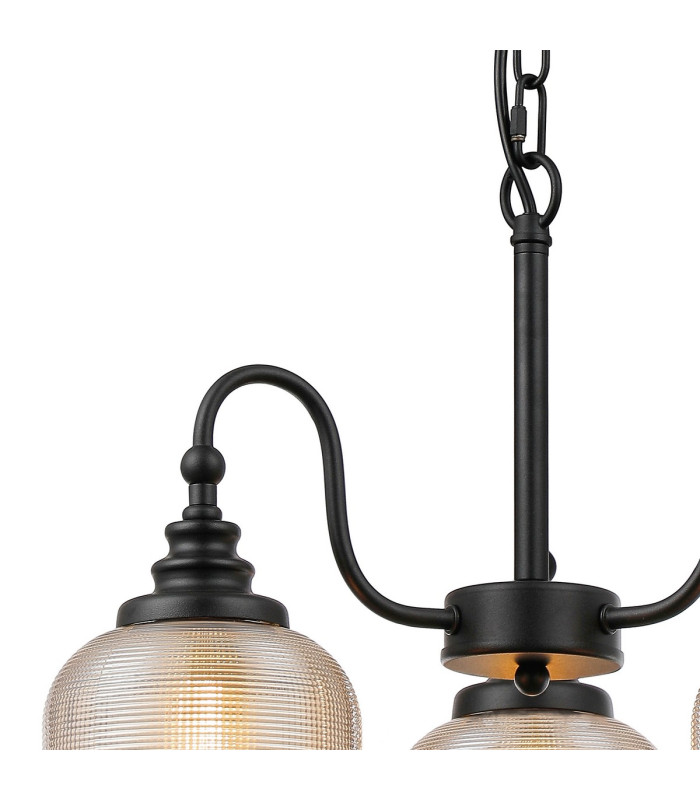 DeRuyter 47cm Semi Flush/Pendant 3 Light E27 Satin Black/Amber Glass-6