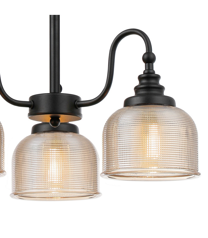 DeRuyter 47cm Semi Flush/Pendant 3 Light E27 Satin Black/Amber Glass-7