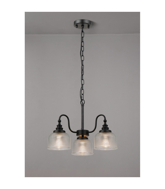 DeRuyter 47cm Semi Flush/Pendant 3 Light E27 Satin Black/Clear Glass-3