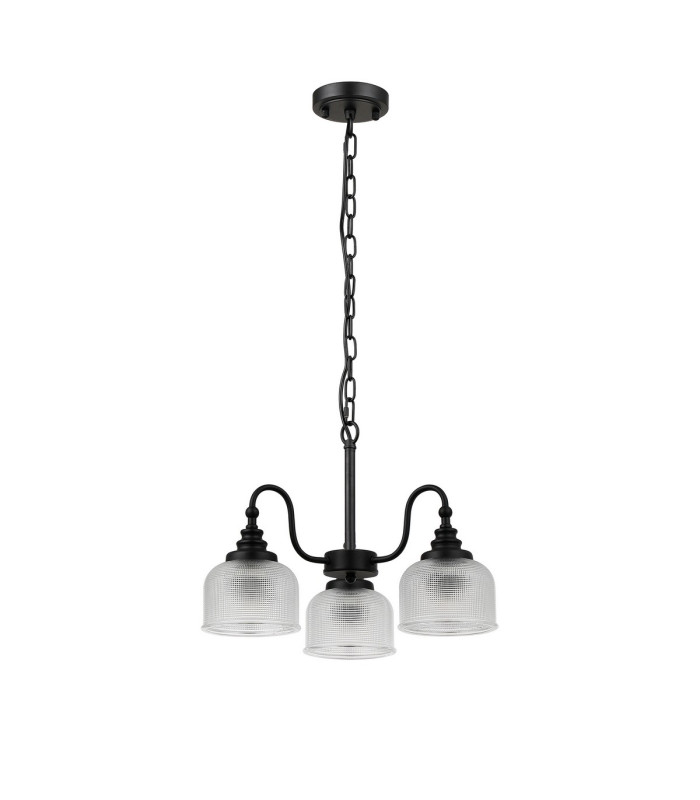 DeRuyter 47cm Semi Flush/Pendant 3 Light E27 Satin Black/Clear Glass-4