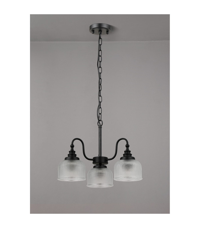 DeRuyter 47cm Semi Flush/Pendant 3 Light E27 Satin Black/Clear Glass-8