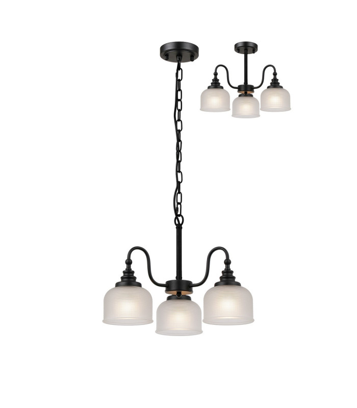 DeRuyter 47cm Semi Flush/Pendant 3 Light E27 Satin Black/Frosted Glass-1