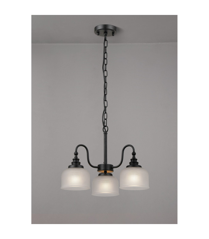 DeRuyter 47cm Semi Flush/Pendant 3 Light E27 Satin Black/Frosted Glass-3