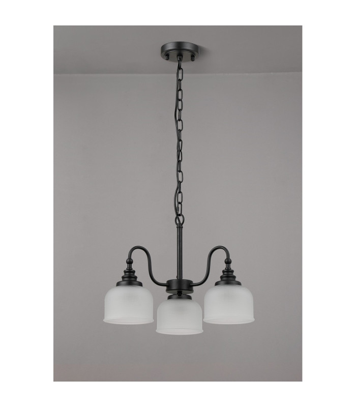 DeRuyter 47cm Semi Flush/Pendant 3 Light E27 Satin Black/Frosted Glass-8