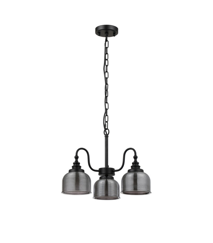DeRuyter 47cm Semi Flush/Pendant 3 Light E27 Satin Black/Smoke Glass-4