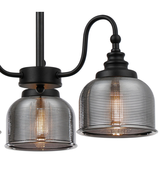 DeRuyter 47cm Semi Flush/Pendant 3 Light E27 Satin Black/Smoke Glass-7