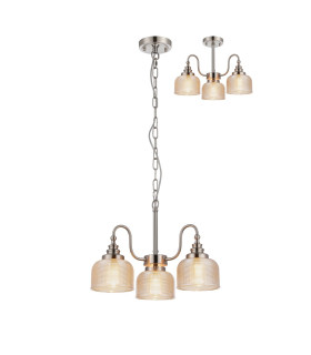 DeRuyter 47cm Semi Flush/Pendant 3 Light E27 Satin Nickel/Amber Glass-1