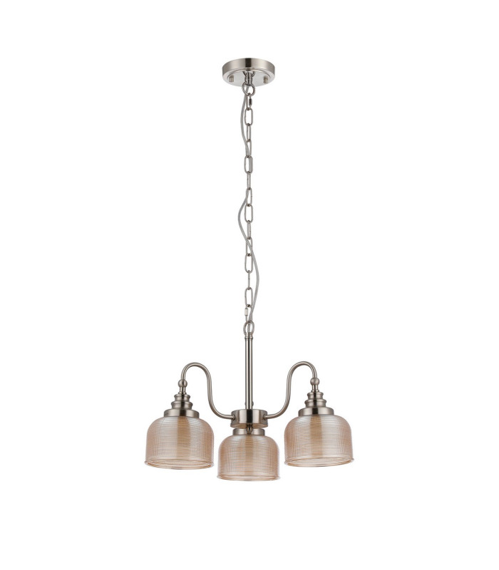 DeRuyter 47cm Semi Flush/Pendant 3 Light E27 Satin Nickel/Amber Glass-4