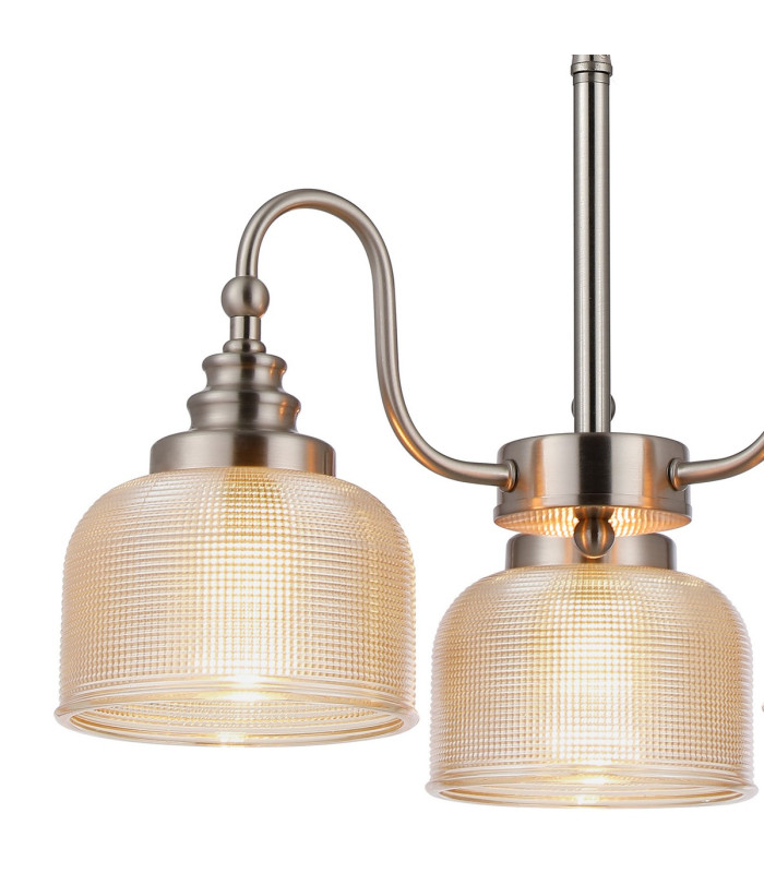 DeRuyter 47cm Semi Flush/Pendant 3 Light E27 Satin Nickel/Amber Glass-6