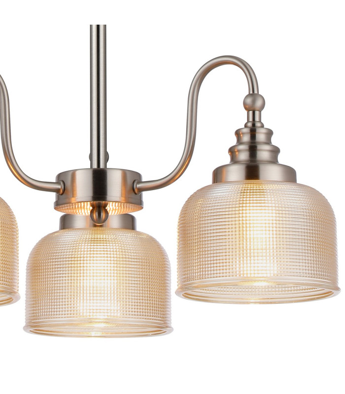 DeRuyter 47cm Semi Flush/Pendant 3 Light E27 Satin Nickel/Amber Glass-7