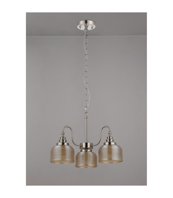 DeRuyter 47cm Semi Flush/Pendant 3 Light E27 Satin Nickel/Amber Glass-8