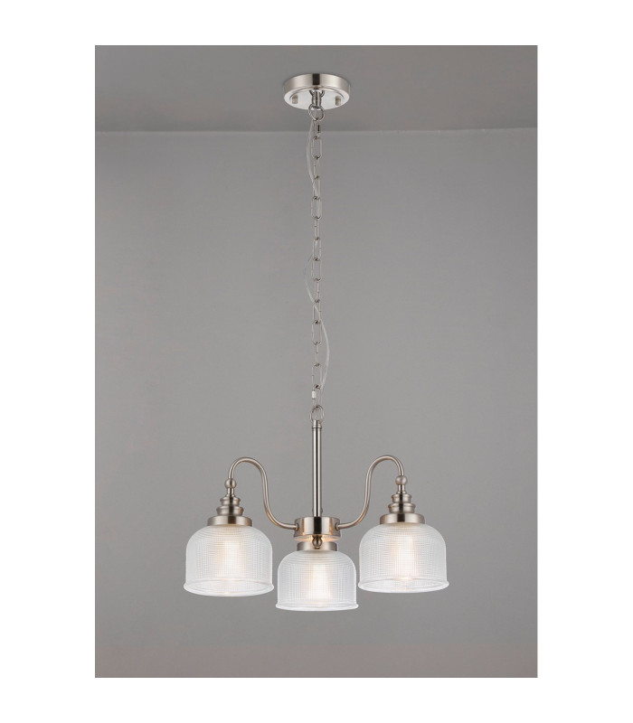 DeRuyter 47cm Semi Flush/Pendant 3 Light E27 Satin Nickel/Clear Glass-3