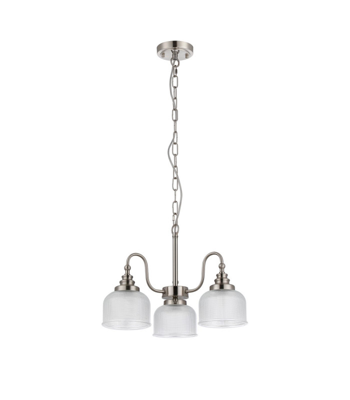 DeRuyter 47cm Semi Flush/Pendant 3 Light E27 Satin Nickel/Clear Glass-4