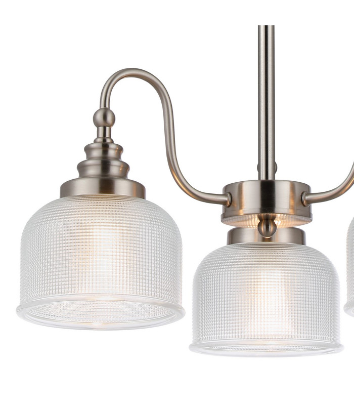 DeRuyter 47cm Semi Flush/Pendant 3 Light E27 Satin Nickel/Clear Glass-6