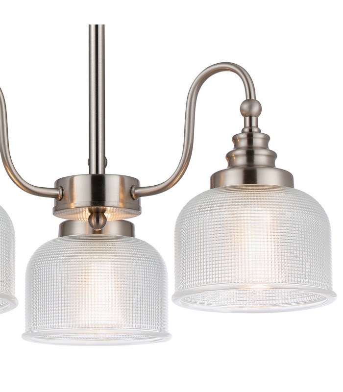 DeRuyter 47cm Semi Flush/Pendant 3 Light E27 Satin Nickel/Clear Glass-7