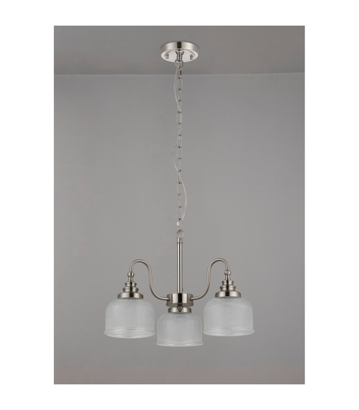 DeRuyter 47cm Semi Flush/Pendant 3 Light E27 Satin Nickel/Clear Glass-8