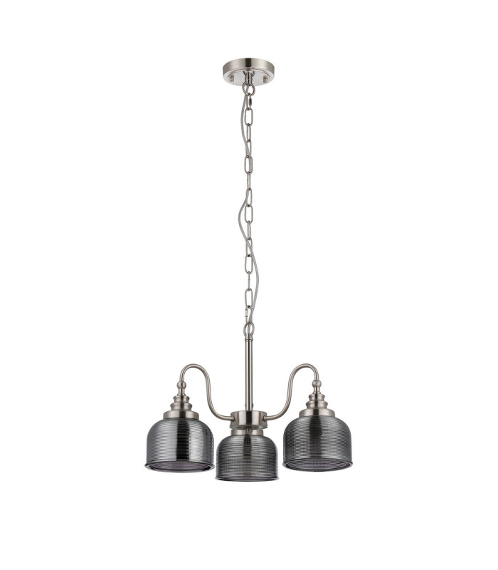 DeRuyter 47cm Semi Flush/Pendant 3 Light E27 Satin Nickel/Smoke Glass-4