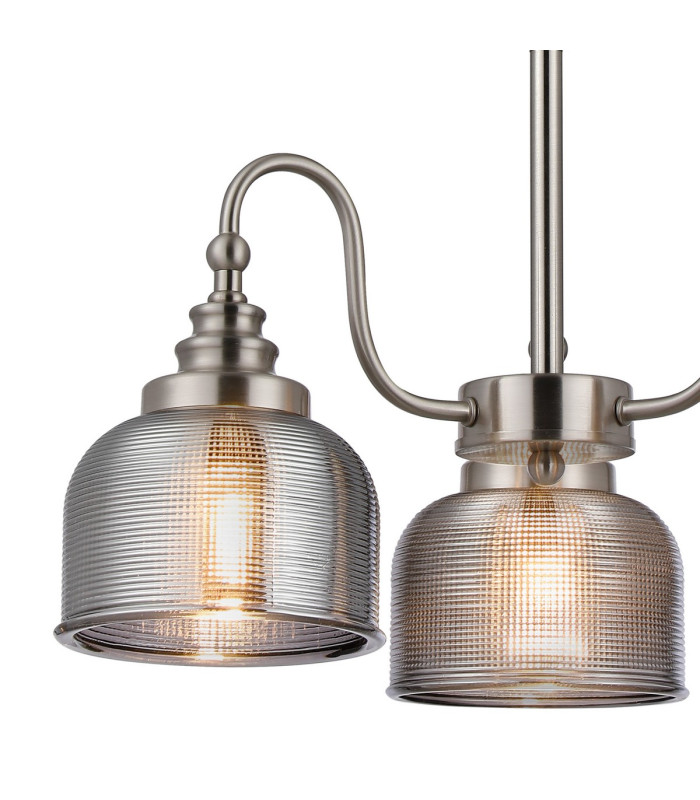 DeRuyter 47cm Semi Flush/Pendant 3 Light E27 Satin Nickel/Smoke Glass-6