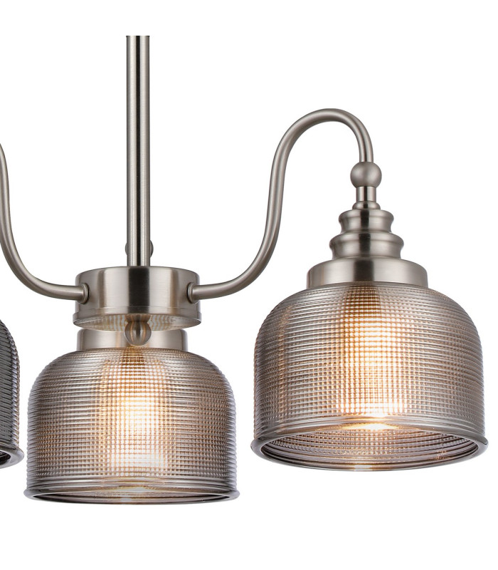 DeRuyter 47cm Semi Flush/Pendant 3 Light E27 Satin Nickel/Smoke Glass-7