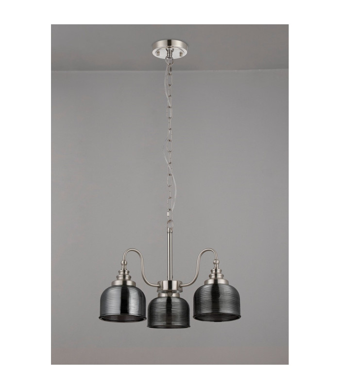 DeRuyter 47cm Semi Flush/Pendant 3 Light E27 Satin Nickel/Smoke Glass-8