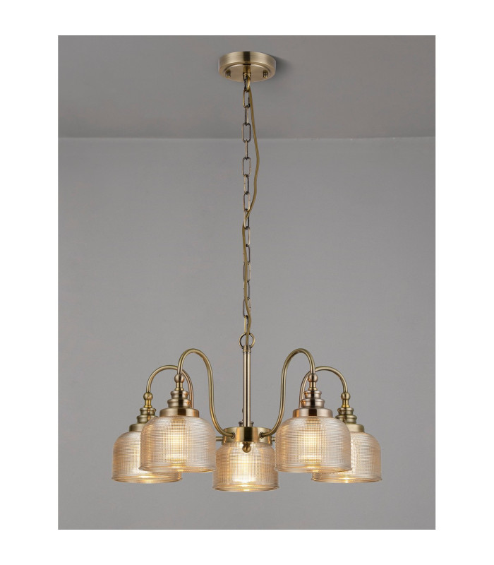 DeRuyter 57cm Semi Flush/Pendant 5 Light E27 Antique Brass/Amber Glass-3