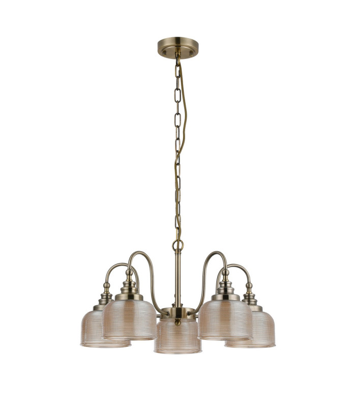 DeRuyter 57cm Semi Flush/Pendant 5 Light E27 Antique Brass/Amber Glass-4
