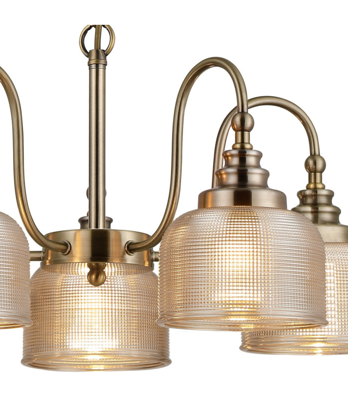 DeRuyter 57cm Semi Flush/Pendant 5 Light E27 Antique Brass/Amber Glass-7