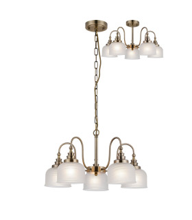 DeRuyter 57cm Semi Flush/Pendant 5 Light E27 Antique Brass/Frosted Glass-1