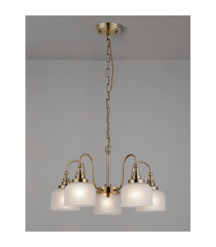 DeRuyter 57cm Semi Flush/Pendant 5 Light E27 Antique Brass/Frosted Glass-3
