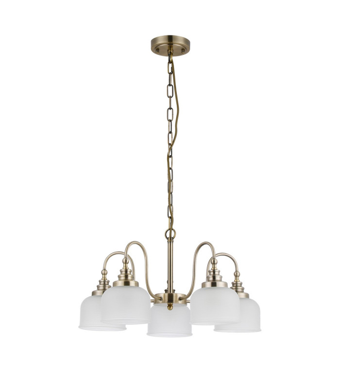 DeRuyter 57cm Semi Flush/Pendant 5 Light E27 Antique Brass/Frosted Glass-4