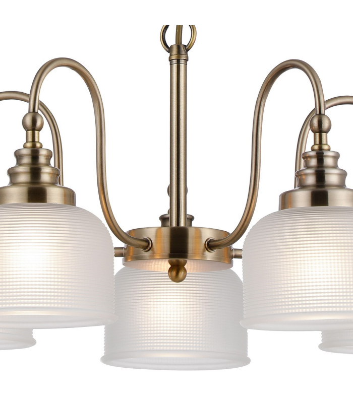 DeRuyter 57cm Semi Flush/Pendant 5 Light E27 Antique Brass/Frosted Glass-6