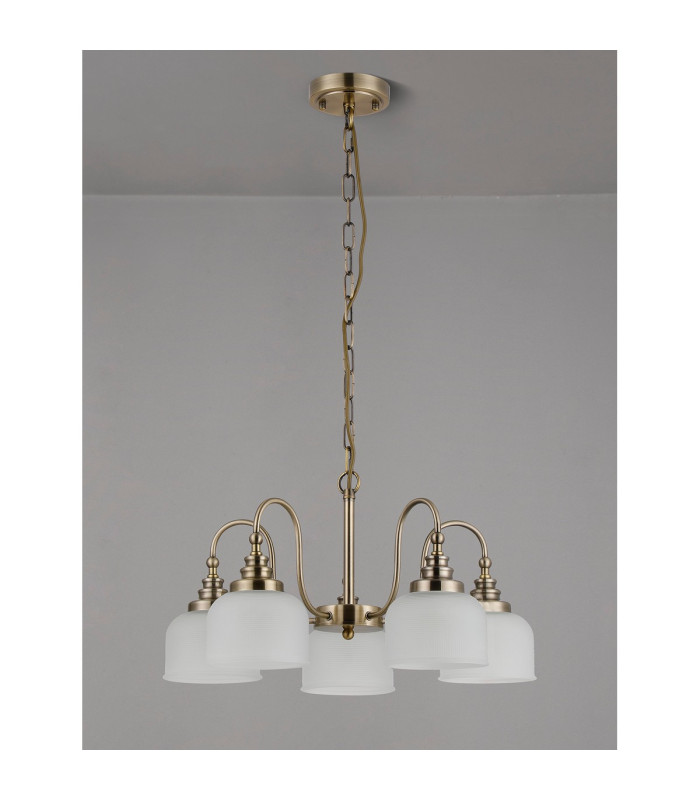 DeRuyter 57cm Semi Flush/Pendant 5 Light E27 Antique Brass/Frosted Glass-8