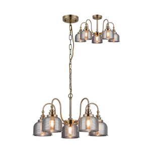 DeRuyter 57cm Semi Flush/Pendant 5 Light E27 Antique Brass/Smoke Glass-1