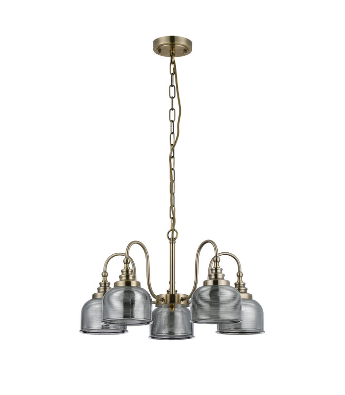 DeRuyter 57cm Semi Flush/Pendant 5 Light E27 Antique Brass/Smoke Glass-4