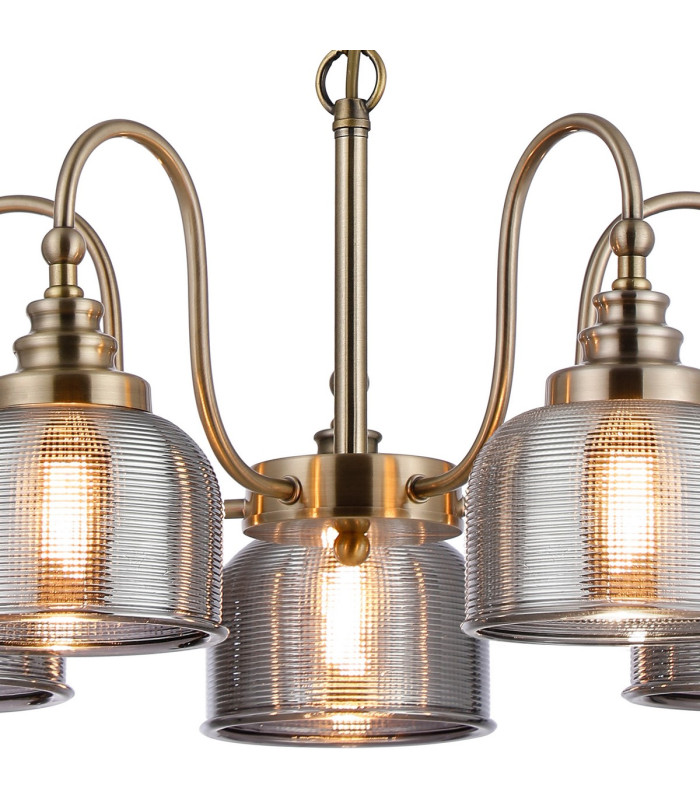 DeRuyter 57cm Semi Flush/Pendant 5 Light E27 Antique Brass/Smoke Glass-6