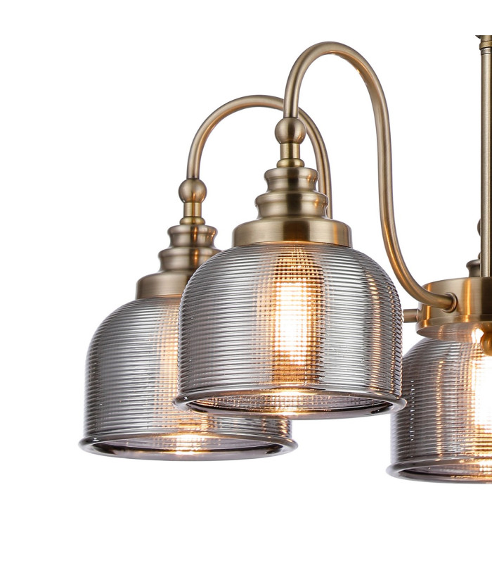 DeRuyter 57cm Semi Flush/Pendant 5 Light E27 Antique Brass/Smoke Glass-7