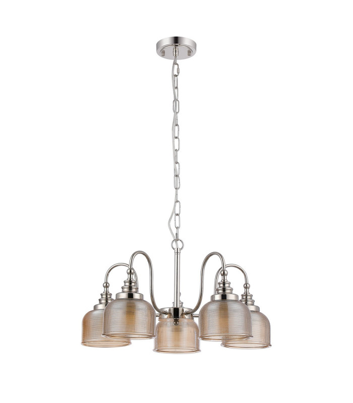 DeRuyter 57cm Semi Flush/Pendant 5 Light E27 Polished Nickel/Amber Glass-4