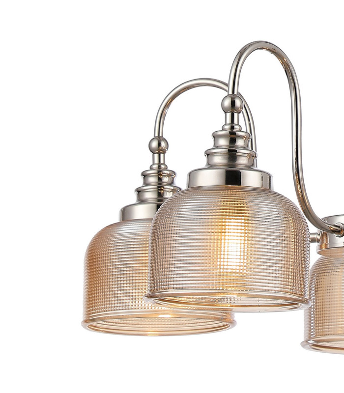 DeRuyter 57cm Semi Flush/Pendant 5 Light E27 Polished Nickel/Amber Glass-7