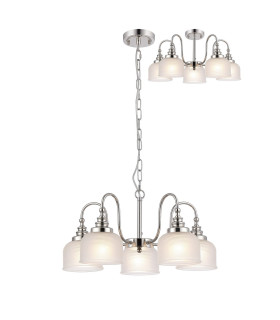 DeRuyter 57cm Semi Flush/Pendant 5 Light E27 Polished Nickel/Frosted Glass-1