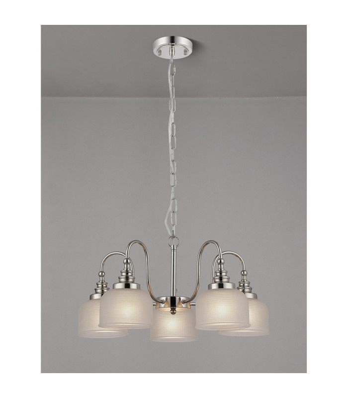 DeRuyter 57cm Semi Flush/Pendant 5 Light E27 Polished Nickel/Frosted Glass-3