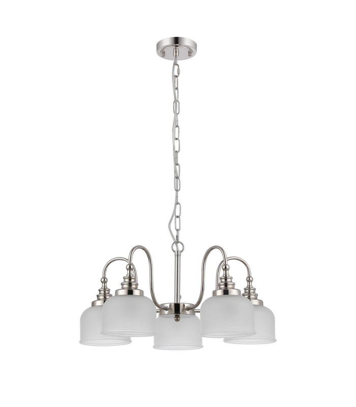 DeRuyter 57cm Semi Flush/Pendant 5 Light E27 Polished Nickel/Frosted Glass-4