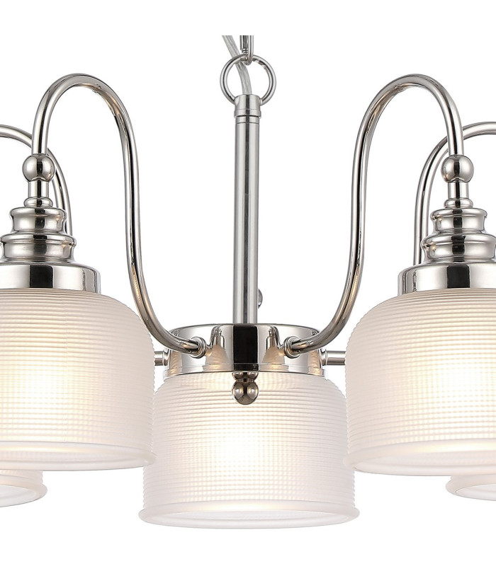 DeRuyter 57cm Semi Flush/Pendant 5 Light E27 Polished Nickel/Frosted Glass-6