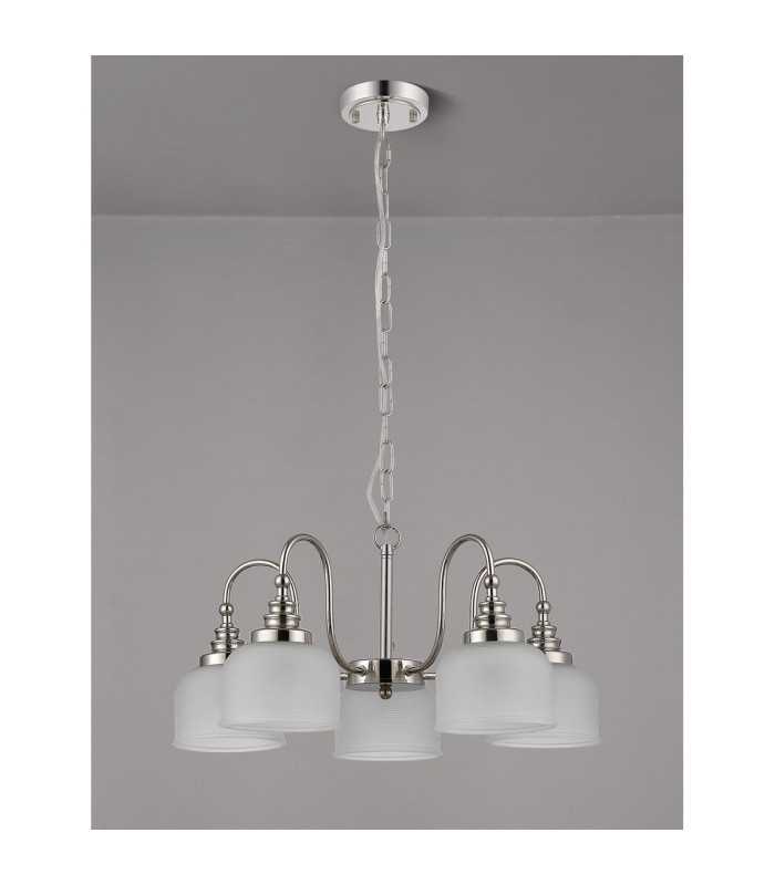 DeRuyter 57cm Semi Flush/Pendant 5 Light E27 Polished Nickel/Frosted Glass-8