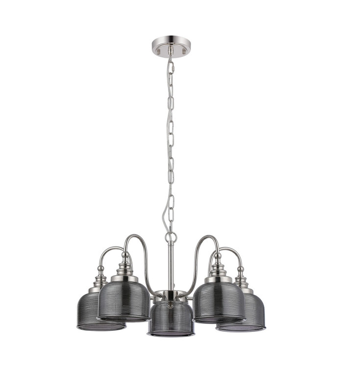 DeRuyter 57cm Semi Flush/Pendant 5 Light E27 Polished Nickel/Smoke Glass-4