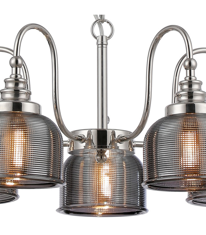DeRuyter 57cm Semi Flush/Pendant 5 Light E27 Polished Nickel/Smoke Glass-6