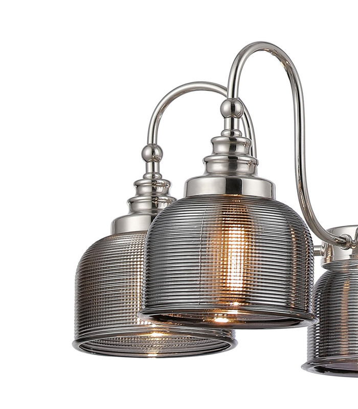 DeRuyter 57cm Semi Flush/Pendant 5 Light E27 Polished Nickel/Smoke Glass-7