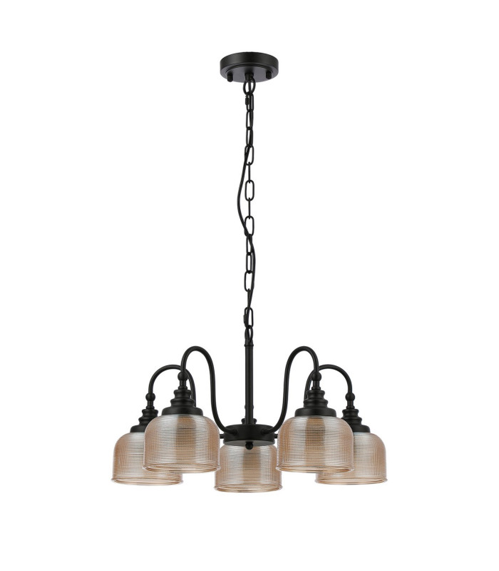 DeRuyter 57cm Semi Flush/Pendant 5 Light E27 Satin Black/Amber Glass-4