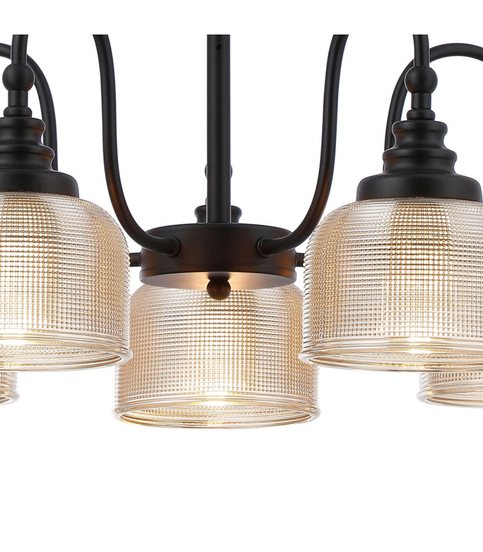 DeRuyter 57cm Semi Flush/Pendant 5 Light E27 Satin Black/Amber Glass-7